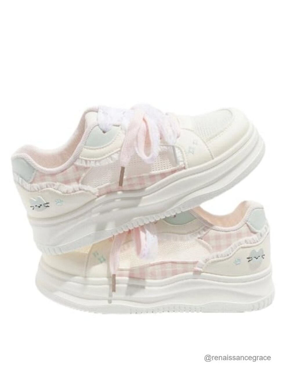 Cute Bow Platform Sneakers Women Casual Walking Shoes Lace Ribbon Detail Soft